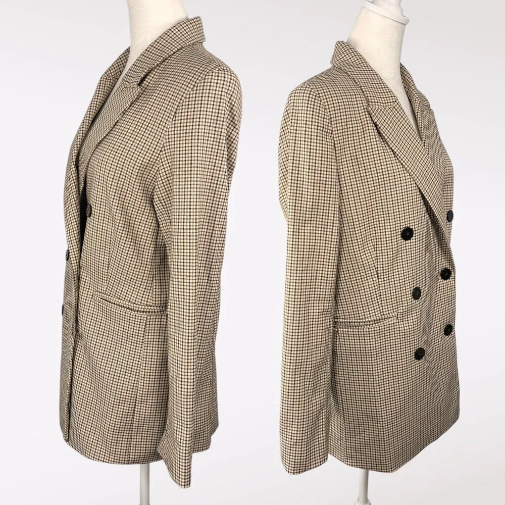 Joie Brown Plaid Double Breasted Blazer Size Small - Image 5