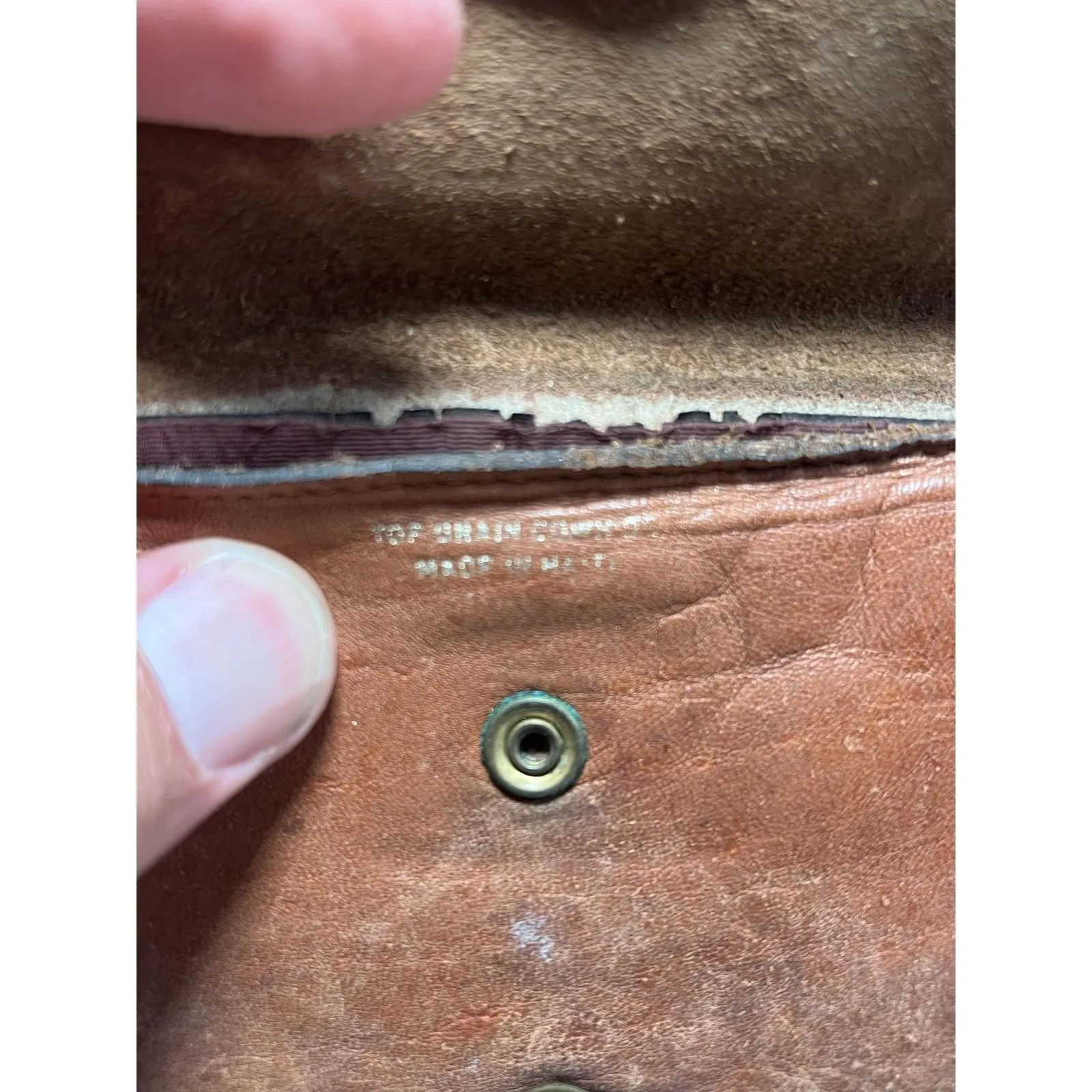 Vintage Tooled Leather Makeup Purse Bag Mirror Top Grain Cowhide Made in Haiti Brown - Image 6