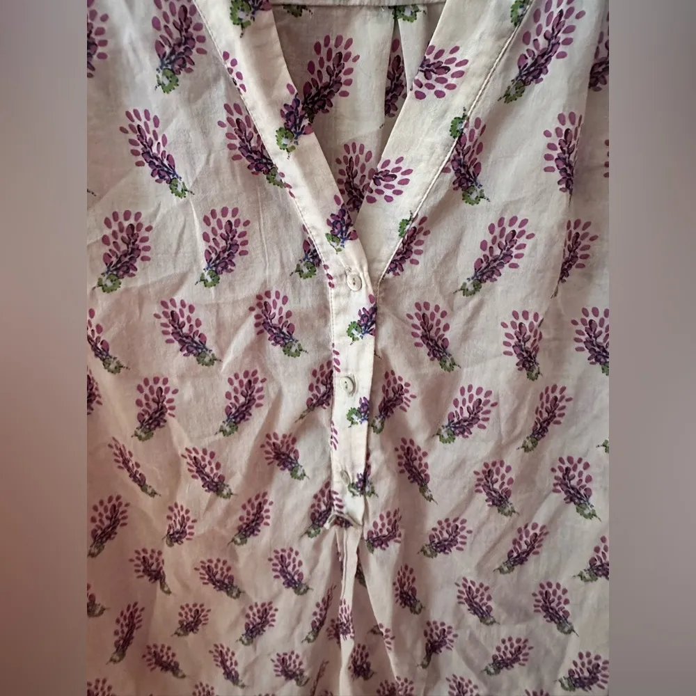 Zara Woman Cream & Purple Floral Geometric Silk Blend High Low Shirt Dress - Image 8