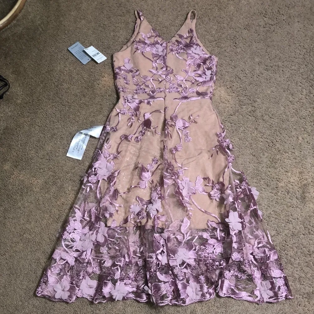 Dress the Population Audrey Sheer Floral Overlay A-Line Sleeveless V-Neck Dress - Image 7