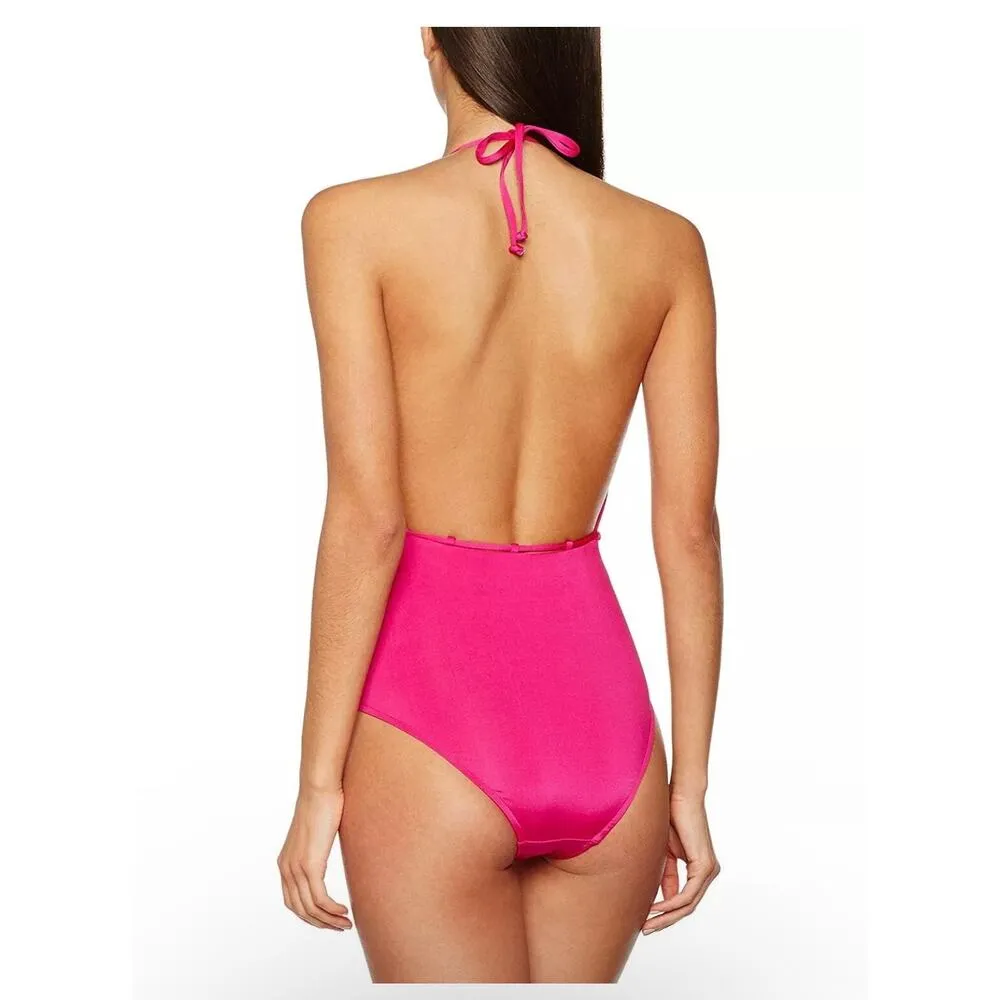 Seafolly Flower Festival Tahiti Pink Deep V Maillot One Piece Swimsuit Size 6 - Image 2