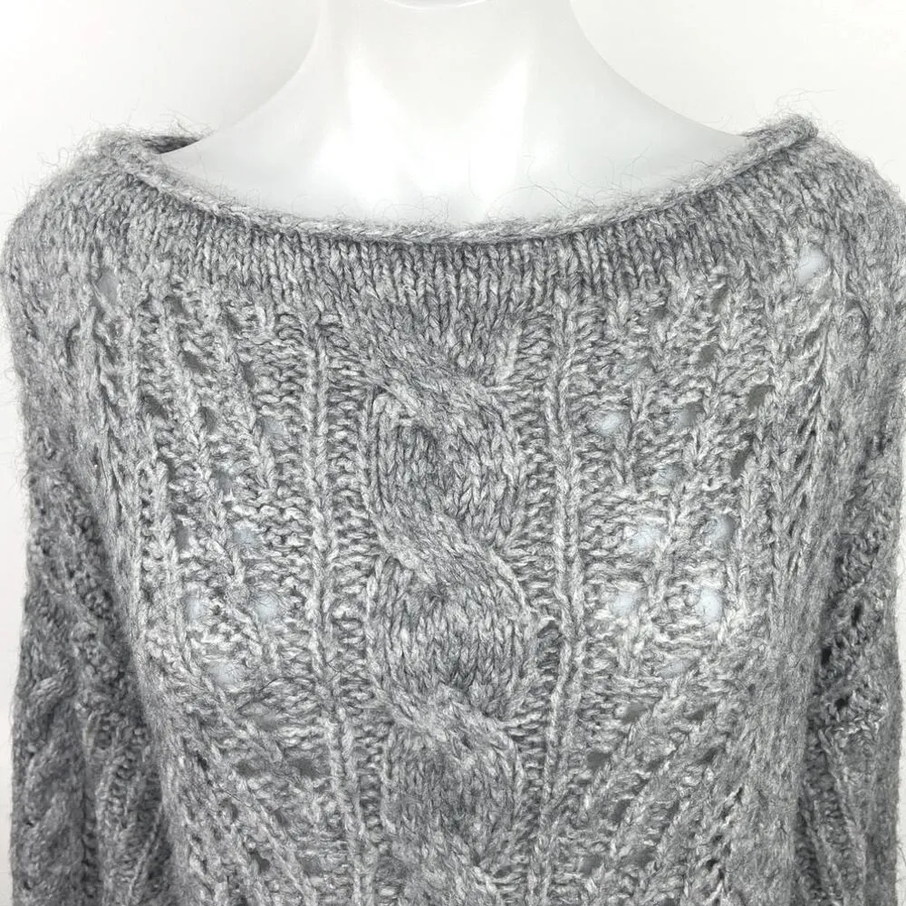 Asos Gray Cable Knit Crochet Boat Neck Long Sleeve Pullover Sweater Dress Sz 6 - Image 3