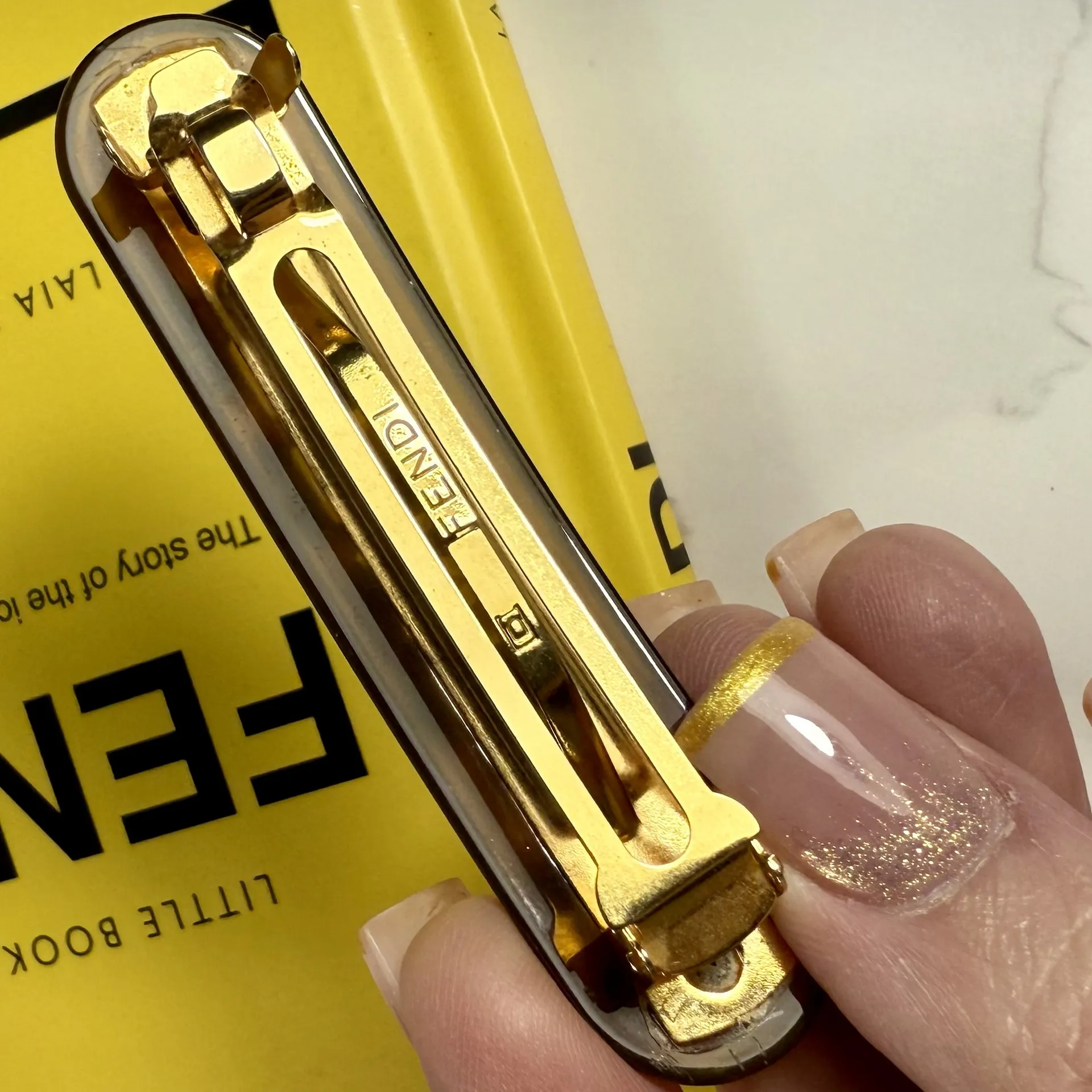 Fendi  Brown Tortoise Logo Hair Clip - Image 4