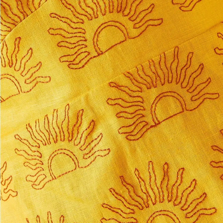 CALA DE LA CRUZ Uti Midi Dress 100% Linen Puff Sleeves pocket size S Yellow - Image 4