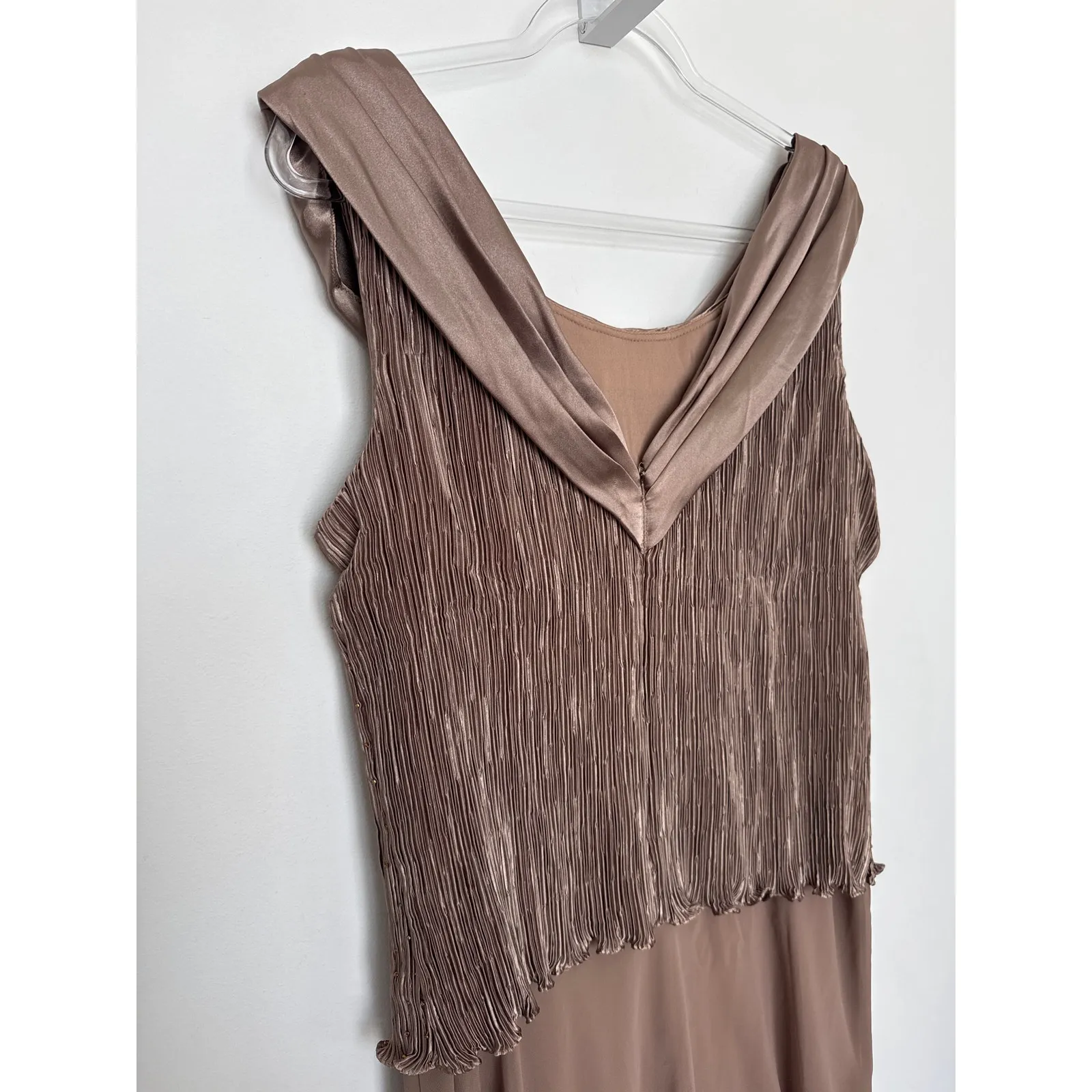 Early 2000s Patra mocha chiffon pleated bodice evening gown Size XL Brown - Image 8