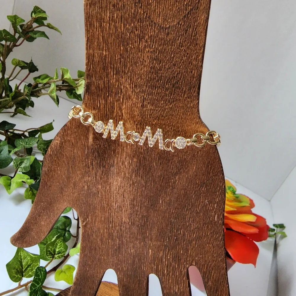 Gold Filled Chain Bracelet Mama with Crystals - Image 3
