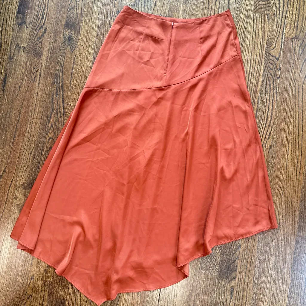 Who What Wear Satin Asymmetrical Midi Skirt in Rust size 8 2141 - Image 3