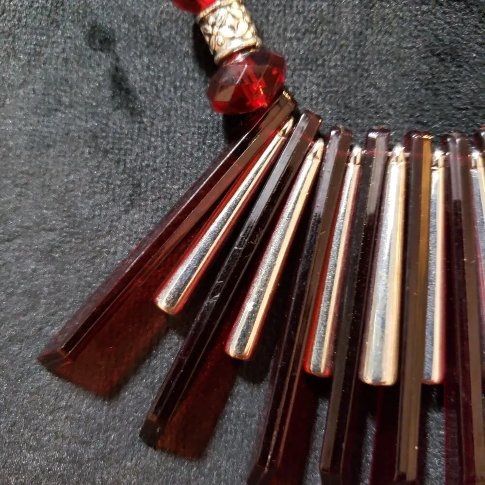 Womens Carnelian Marbled Metal Spikes Coral Beads Chain Necklace with Lobster Red - Image 5