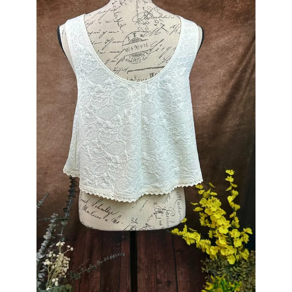 Ivory Floral Crop Scoop Neck Lace Sleeveless PacSun LA Hearts Tank Top sz M - Image 9