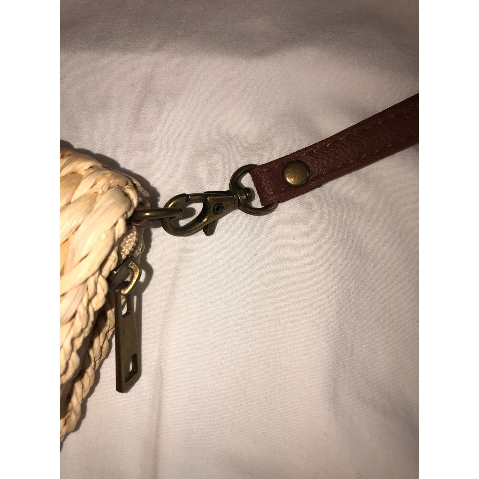 Straw Clutch Half Moon Purse Red Natural Removeable Strap Summer Boho Zip Top - Image 2