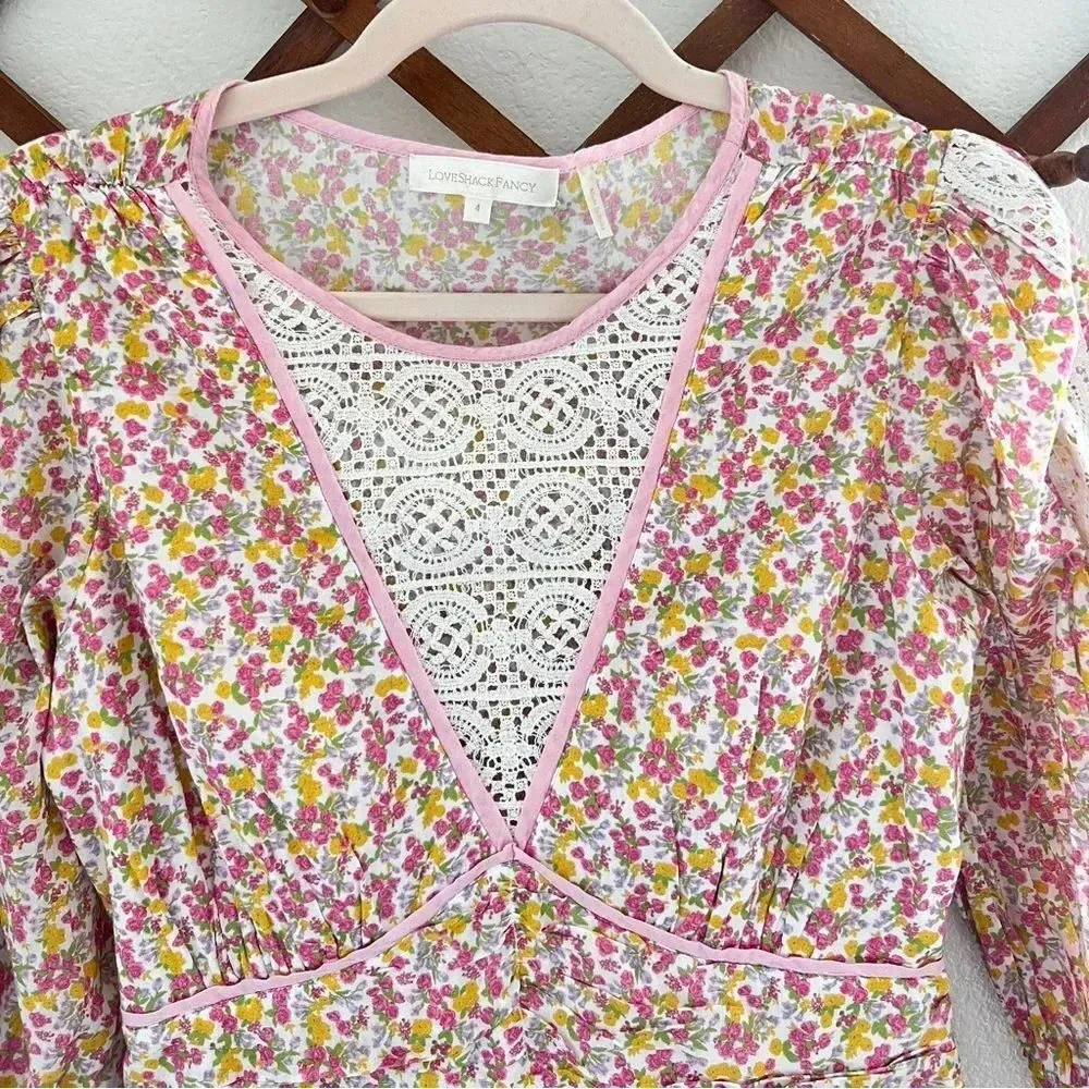 LoveShackFancy Pink Marquise Floral Boho Mini Dress sz 4‎ - Image 5
