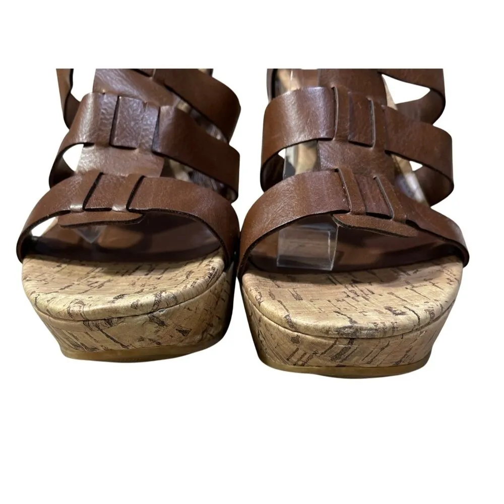 Chaps Cork Wedge Sandals Cage Brown 7B Heels Open Toe Shoe - Image 5