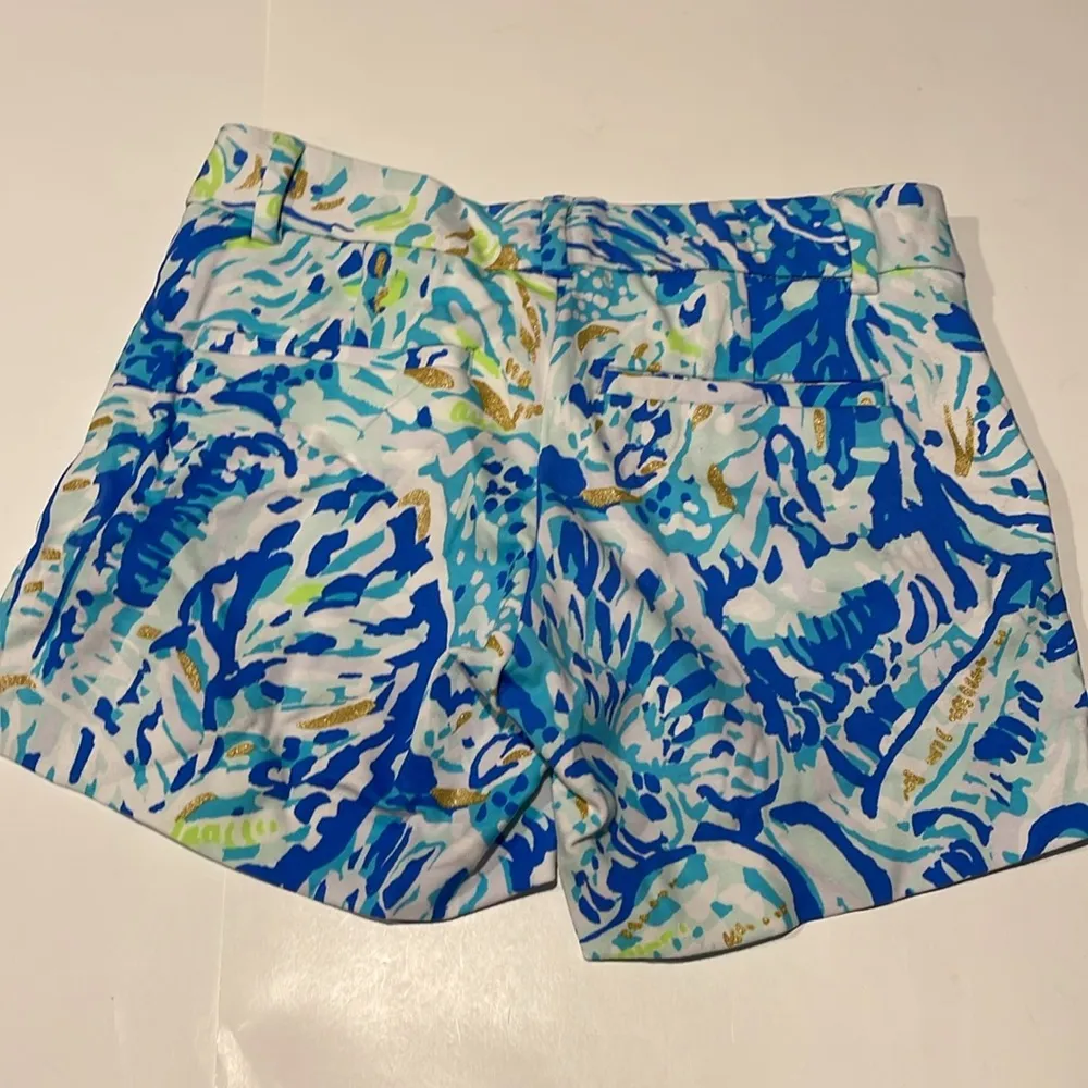 Lilly Pulitzer gold metallic salty seas Blue Pattern Women's Shorts 00 Callahan - Image 5