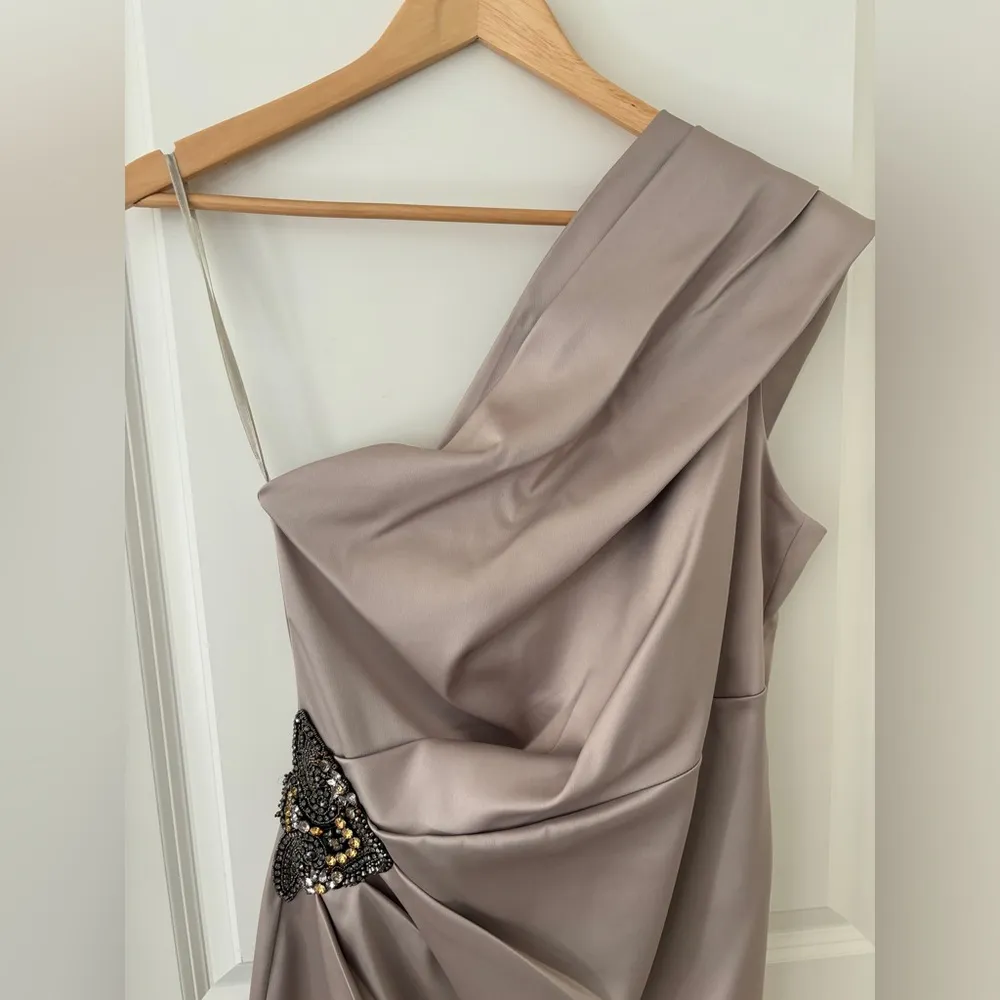 Eliza J One-shoulder Formal Dress Color Satin Beige Size 10 - Image 2