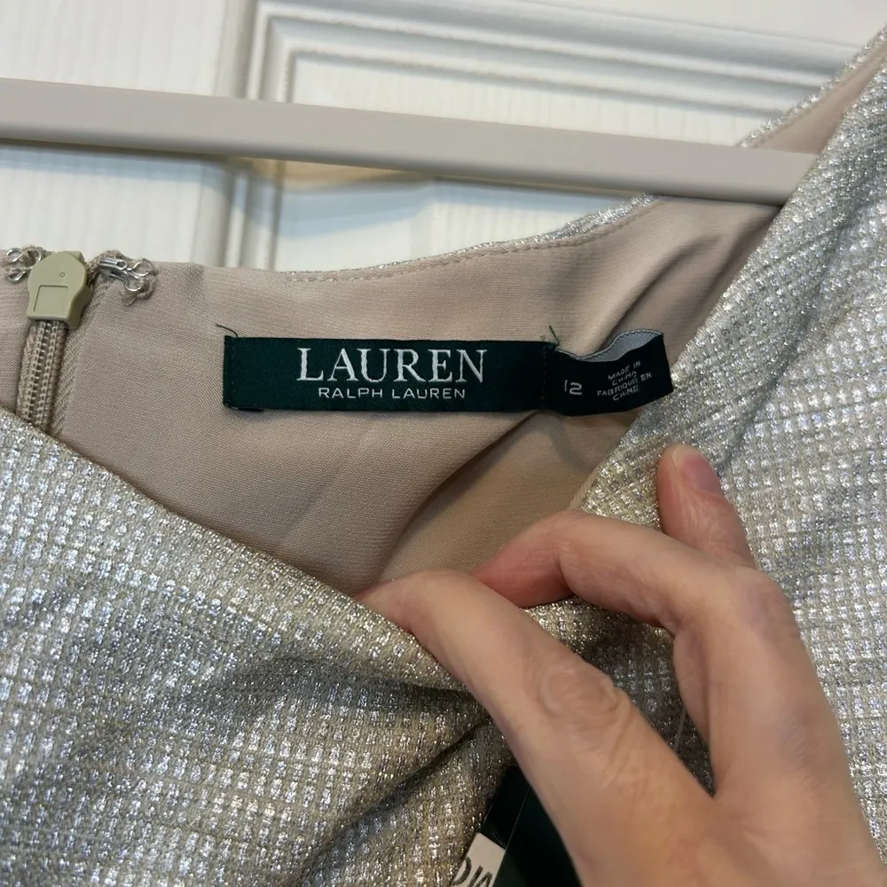 Lauren Ralph Lauren Evening Dress Gown Champagne Silver Metallic Side Slit NWT Size 12 - Image 4
