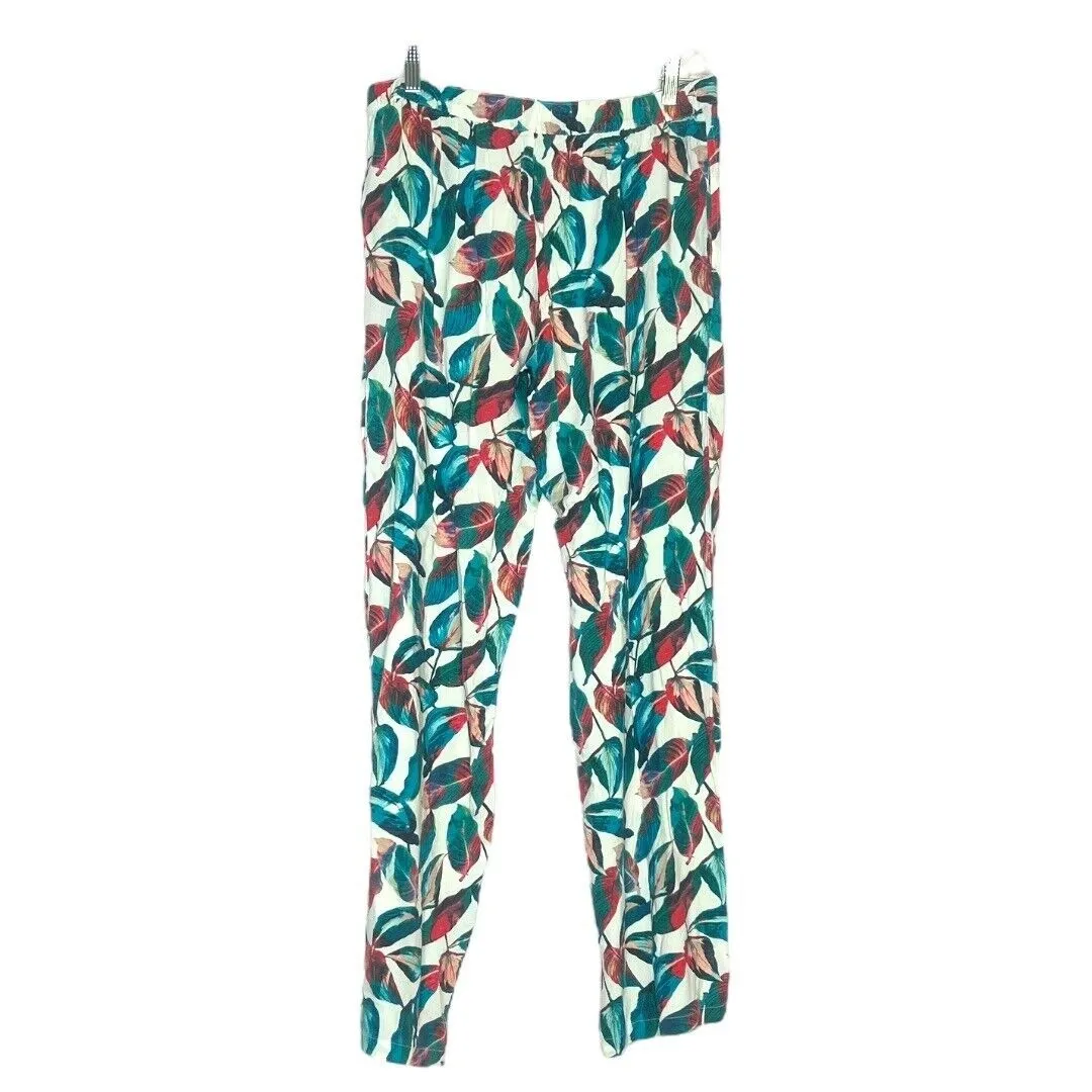 Onia Women’s Mila Wide Leg Pants Green Multicolor Leave Print Pull On Sz Large - Image 2