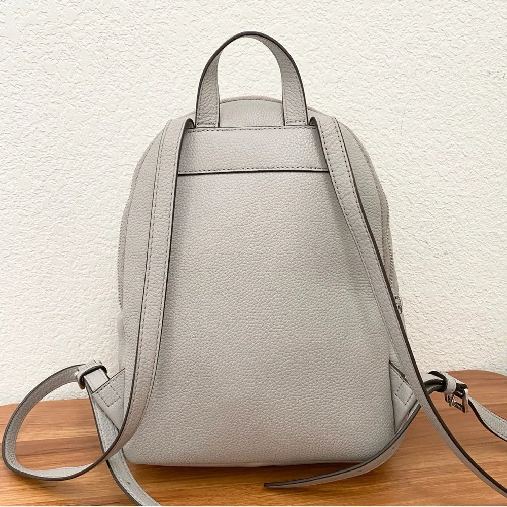 MICHAEL  “Erin” Pearl Gray Pebbled Leather Medium Backpack - Image 9