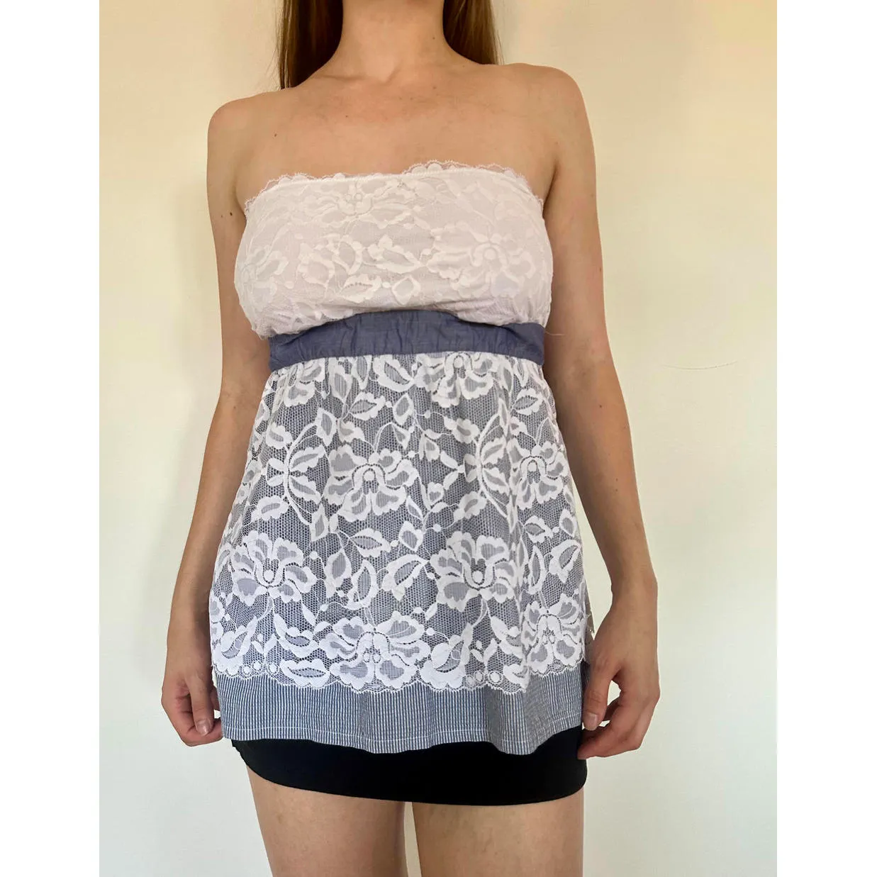 Vintage Lace Cottage Core Tie Back Strapless Top White - Image 3