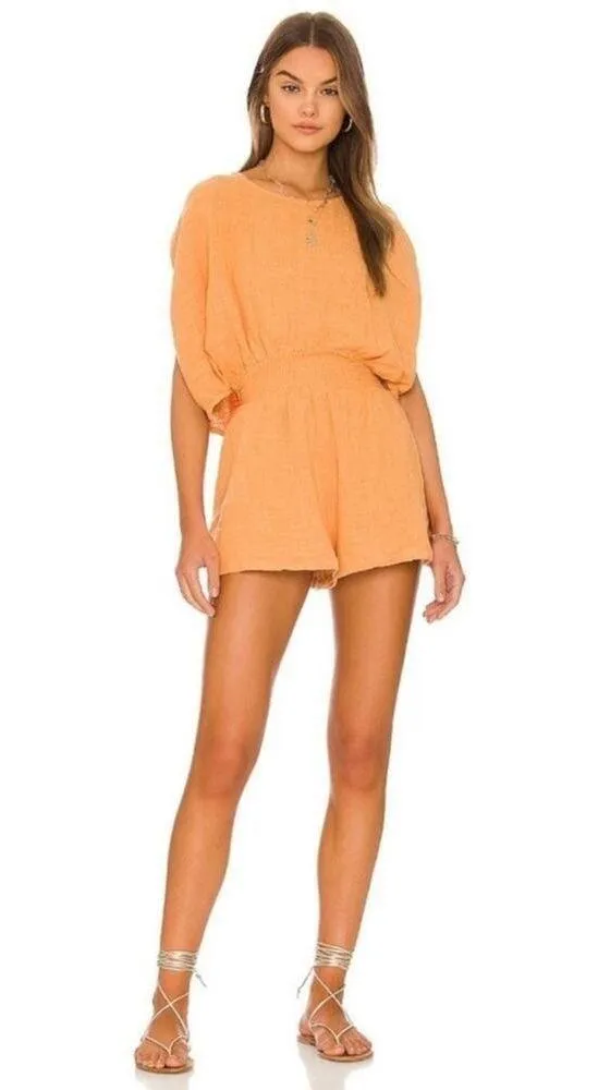 FREE PEOPLE Womens 100% Cotton Draped Backless Butterfly Dolman Sleeve Romper XS - Image 4