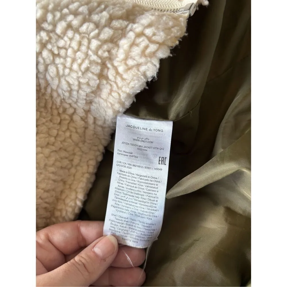 Jacqueline de Yong Green Quilted Cream Fleece Jdyiza Teddy Mix Jacket Size XL Green - Image 3