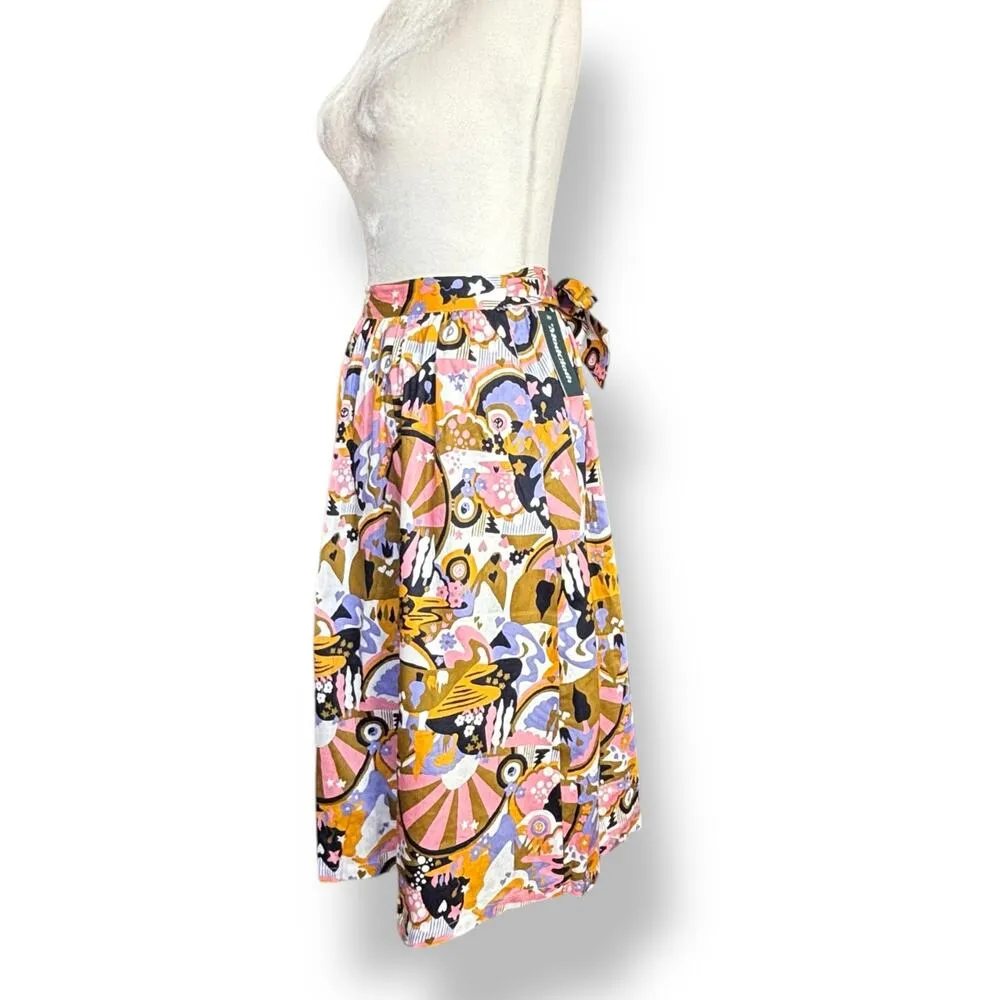 ModCloth Psychedelic Midi Skirt Bold Retro Pink Orange Purple Tie Waist Cotton - Image 3