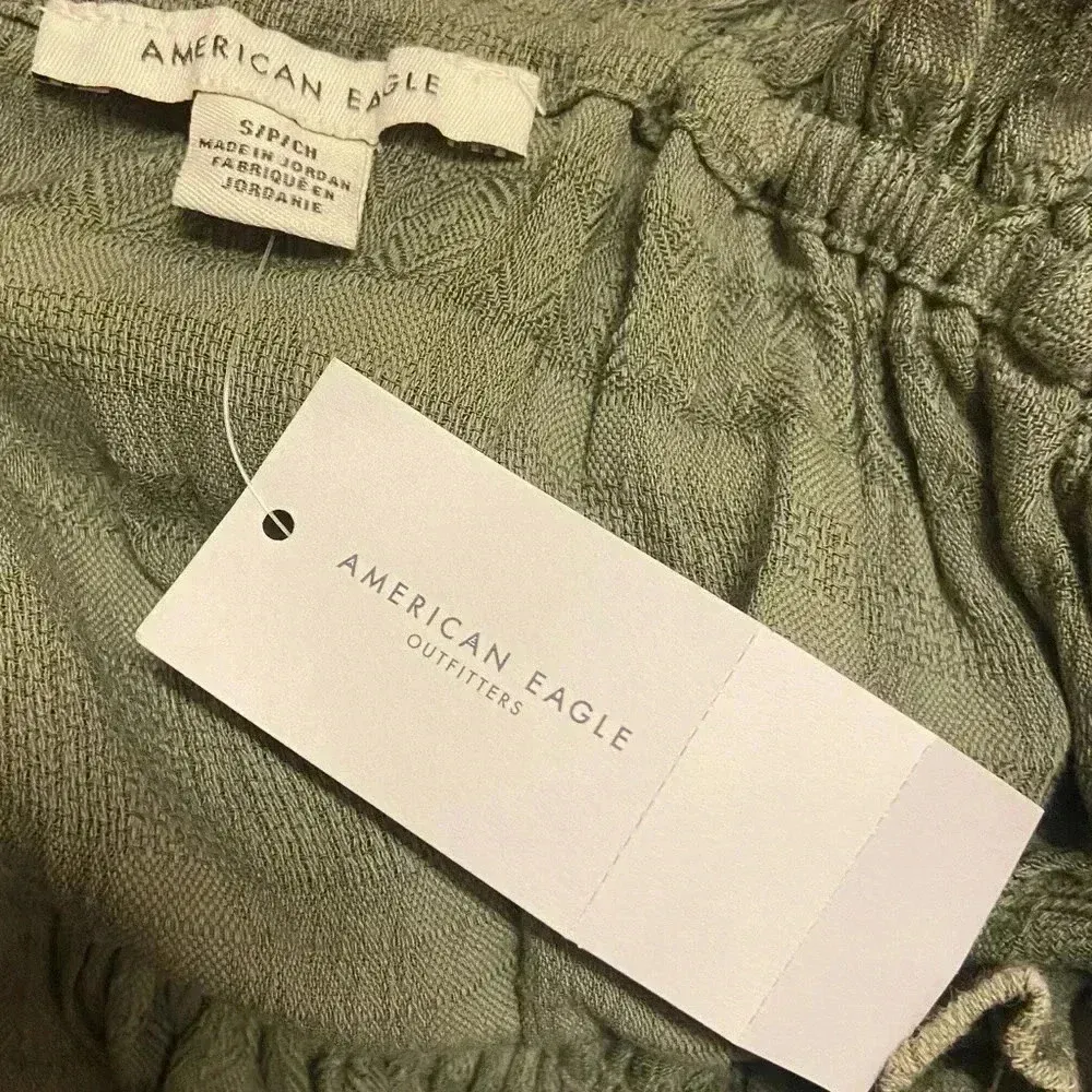 American Eagle Cropped Button Front Tank Top Peasant S Army Green Boho NWT‎ - Image 5