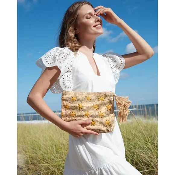 Mar Y‎ Sol Soleil Sunshine Clutch Woven Straw Bag • NWT Brown - Image 2