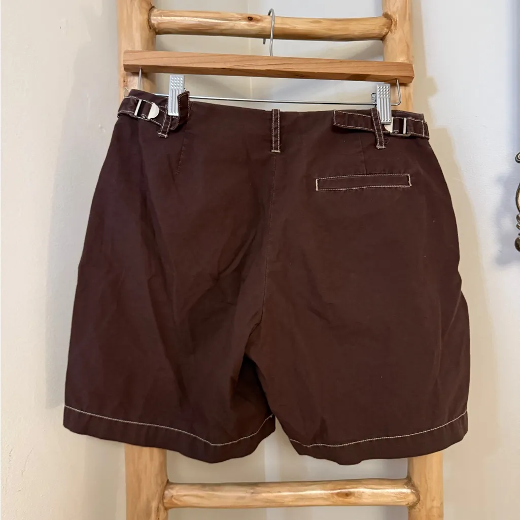 J Crew Brown Twill Shorts Brown Buckle Back Snap Front Size 0 - Image 6