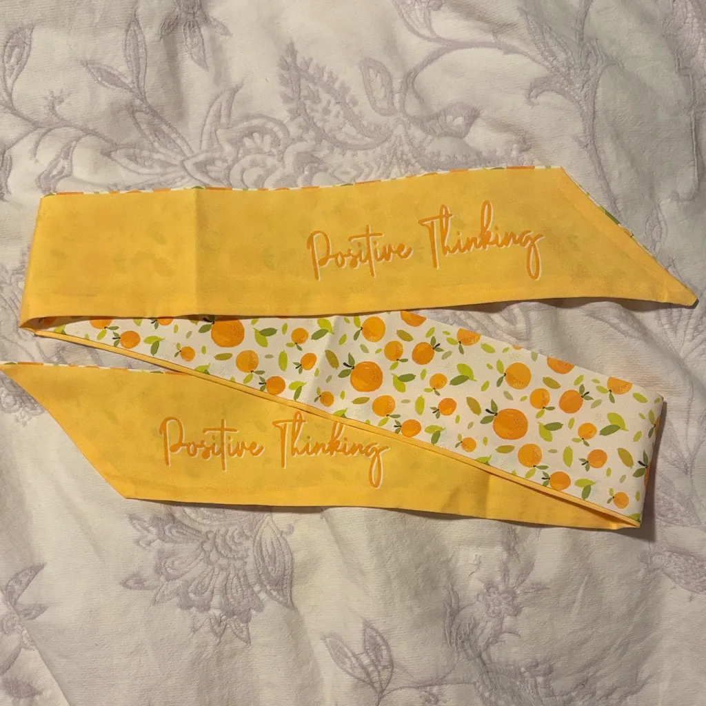 NWOT Orange and Yellow Positive Thinking with Oranges Head Scarf - Image 2