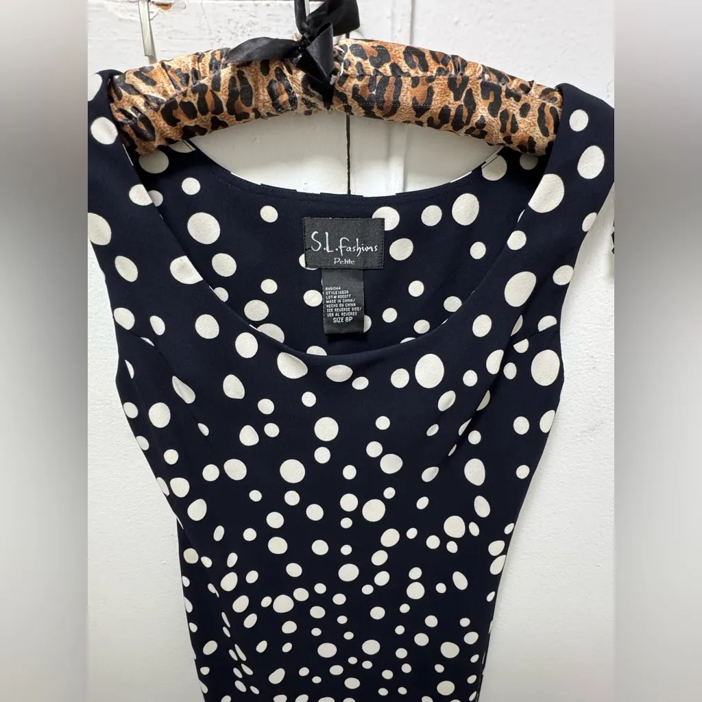 Vintage 90s SL Fashions Polka Dot Navy Fairy Dress 8P Blue - Image 4