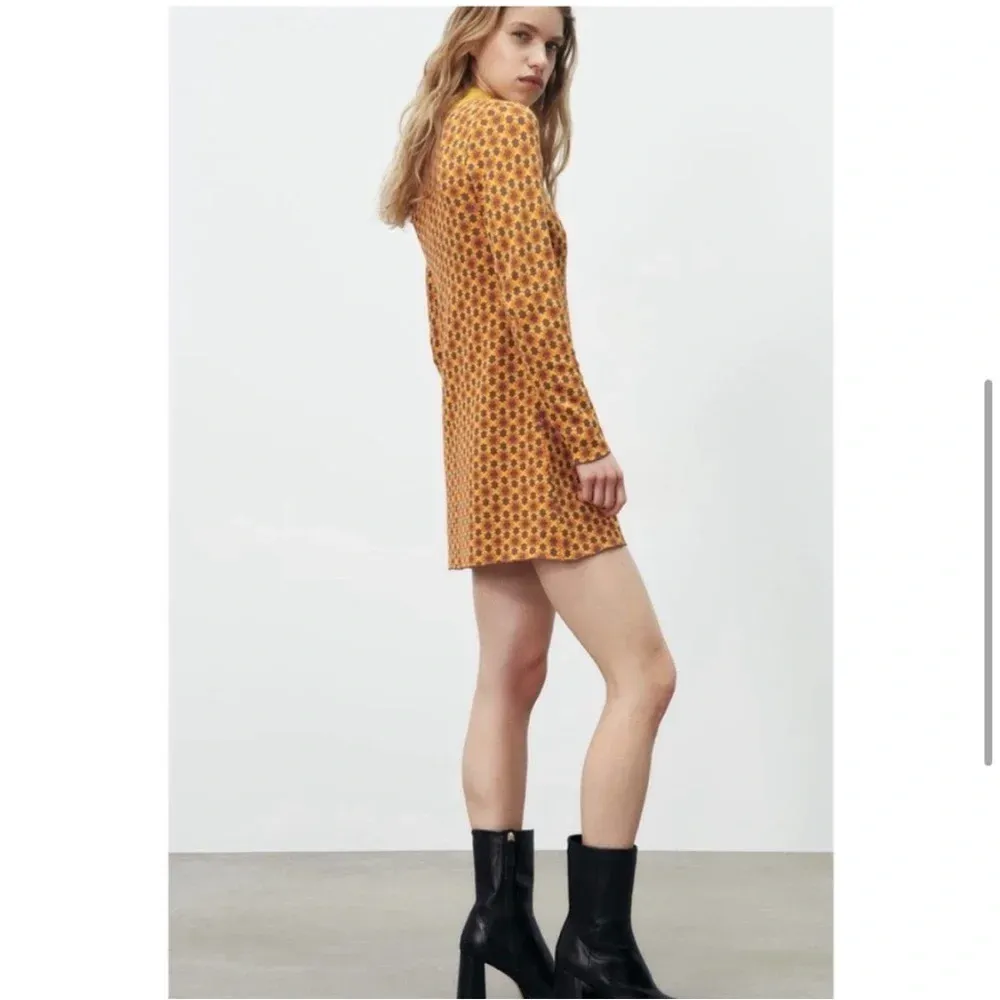 Zara Women’s Vintage Inspired Geometric Jacquard Dress Medium - Image 4