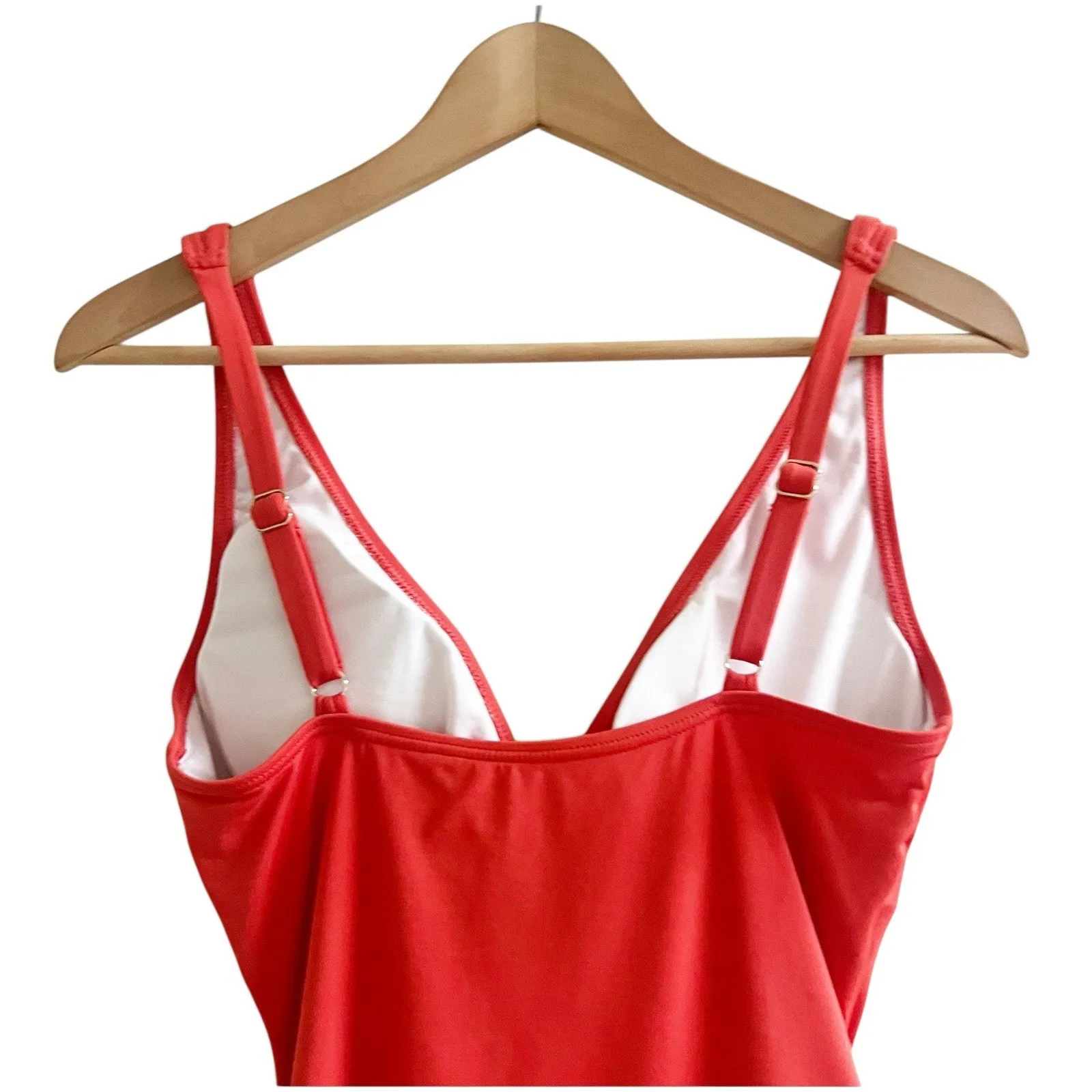 Michael Kors One Peice Faux Wrap Swimsuit Gold Tone Ring Accent Size 10 Orange - Image 6