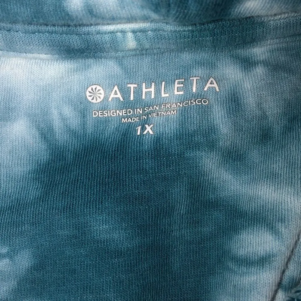 Athleta Cropped Hoodie Size 1X Plus Teal Blue Green Kangaroo Pocket Sporty Spice - Image 7