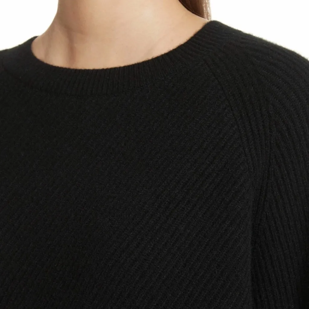 Vince Wool Cashmere Ribbed Diagonal Sweater Crewneck Black Small Quiet Luxury - Image 4