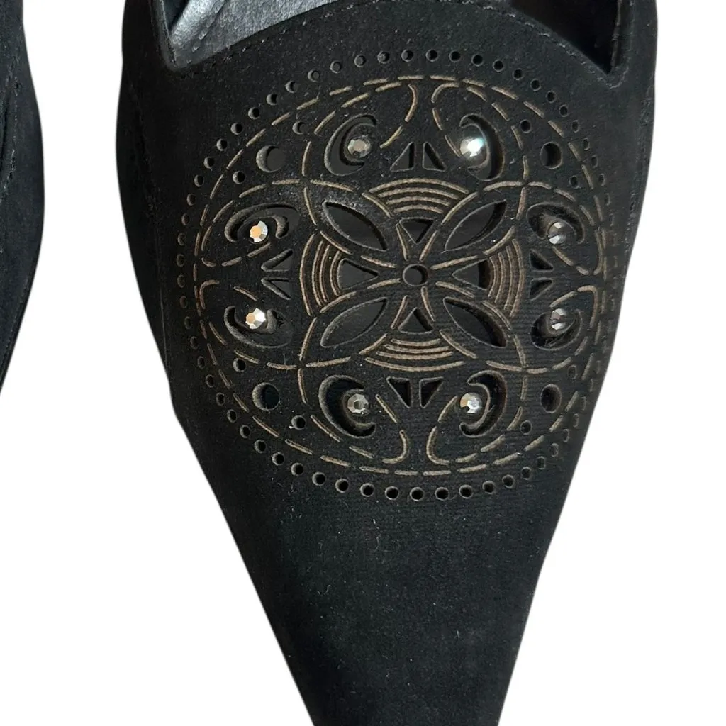 NEW AK Anne Klein Mckee Black Nubuck Crystal Accented Pointed Toe Pumps Size 9 M - Image 4