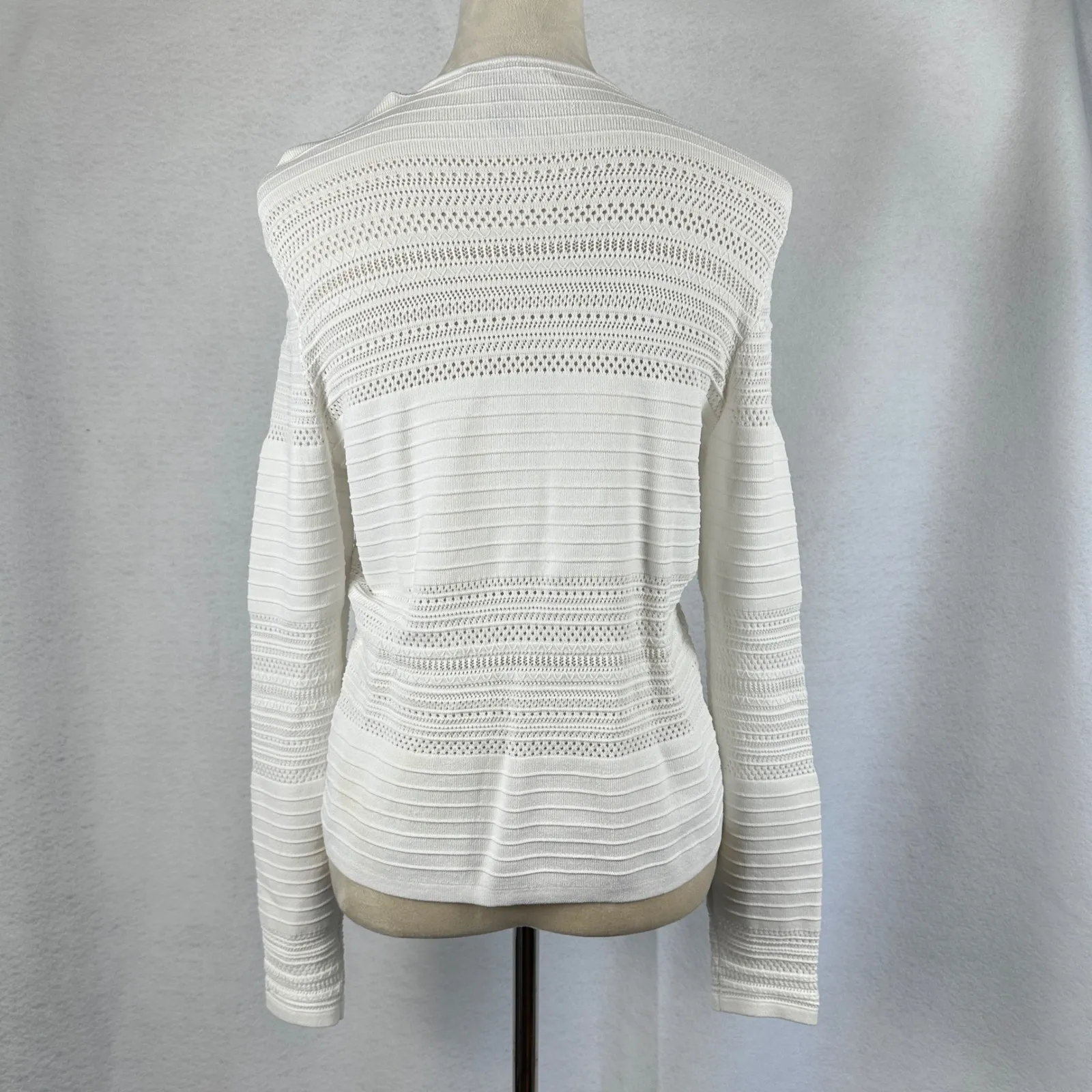 Lauren Ralph Lauren White Knit Cardigan Sweater Jacket Open‎ Weave Womens Medium - Image 5