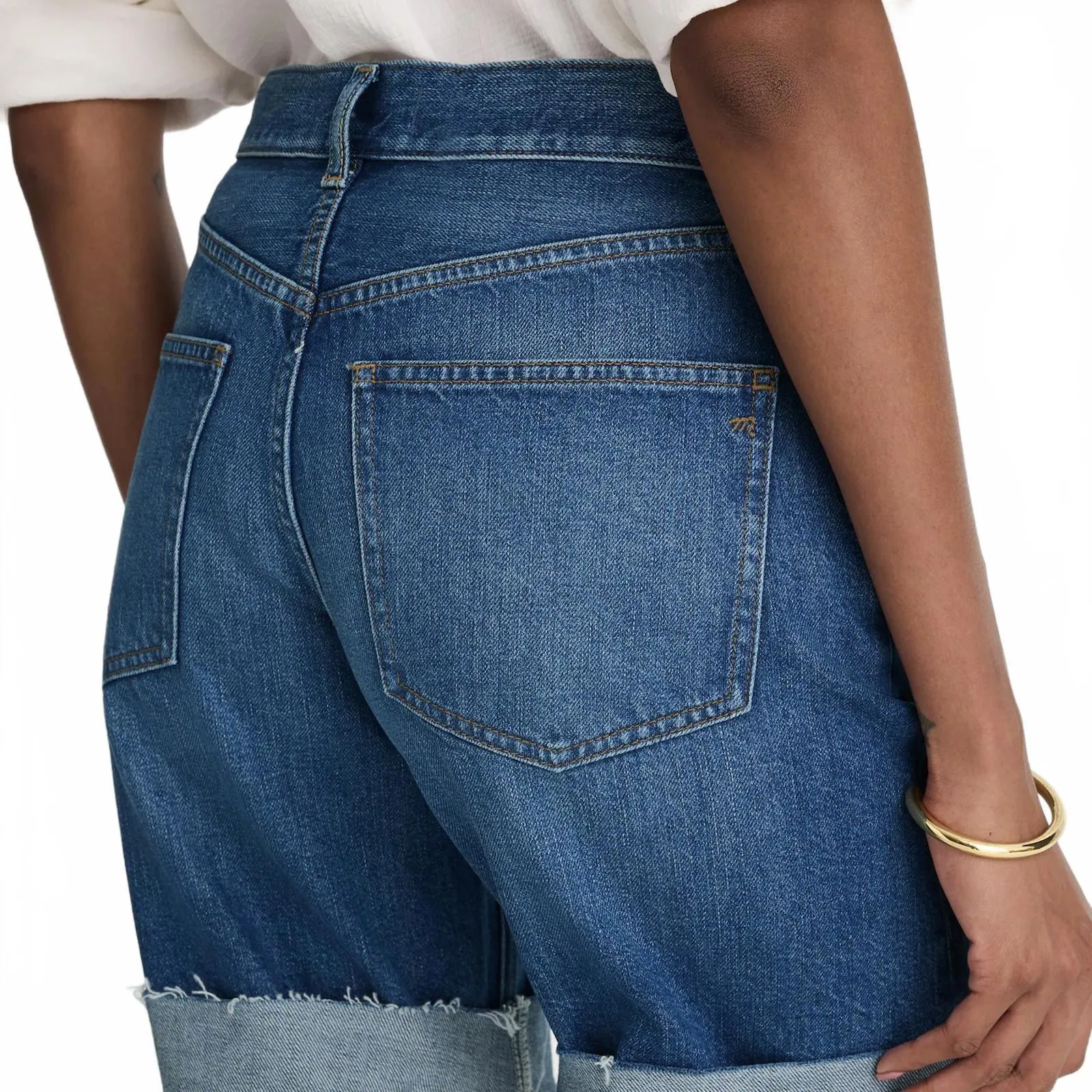 Madewell Long Baggy Cuffed Jean Shorts Rigid Blue Mifflin Wash NWT Size 31 - Image 2