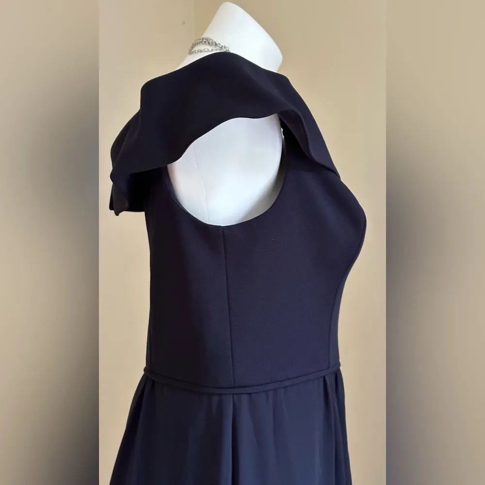 Adrianna Papell Navy Blue Off-the-shoulder neckline gauzy chiffon skirt … - Image 3