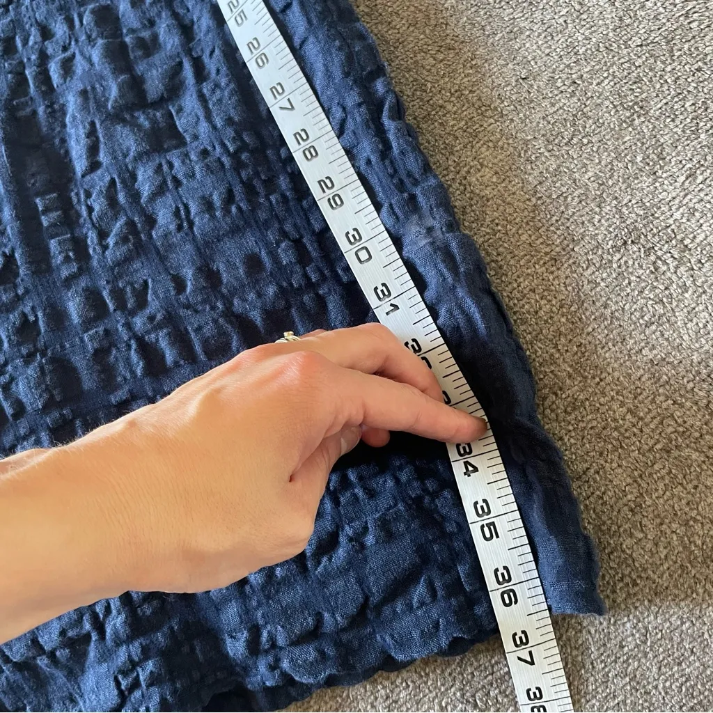 Eileen Fisher Navy Organic Cotton Windowpane Button Front Mini Shirt Dress XS - Image 8