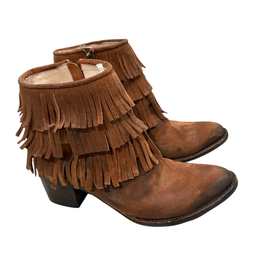 Freebird By Steven Leather Belle Fringe Ankle Boots, Sz 10 Brown - Image 5