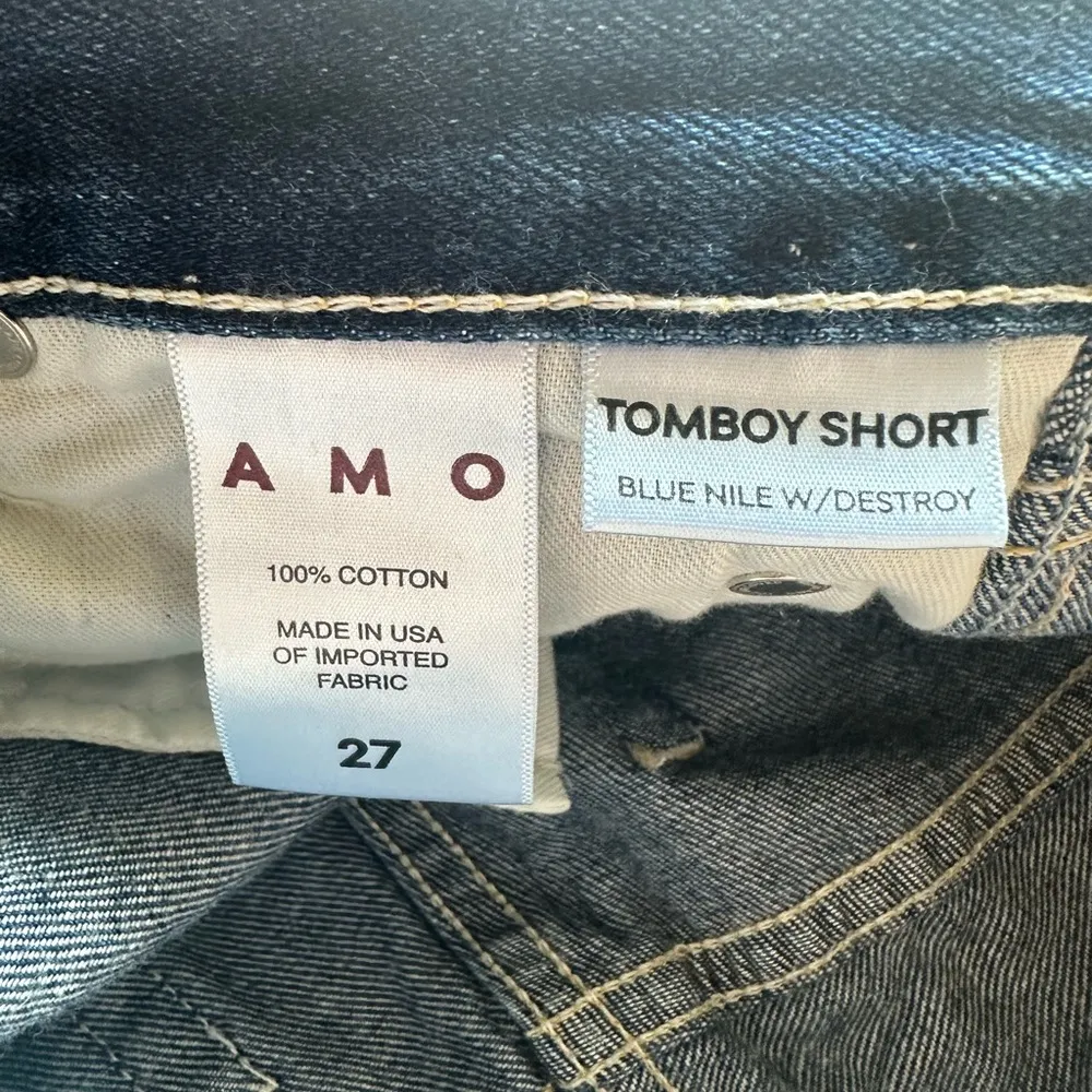 NWT AMO tomboy shorts in blue nile with distress jean shorts high rise denim 27 - Image 4