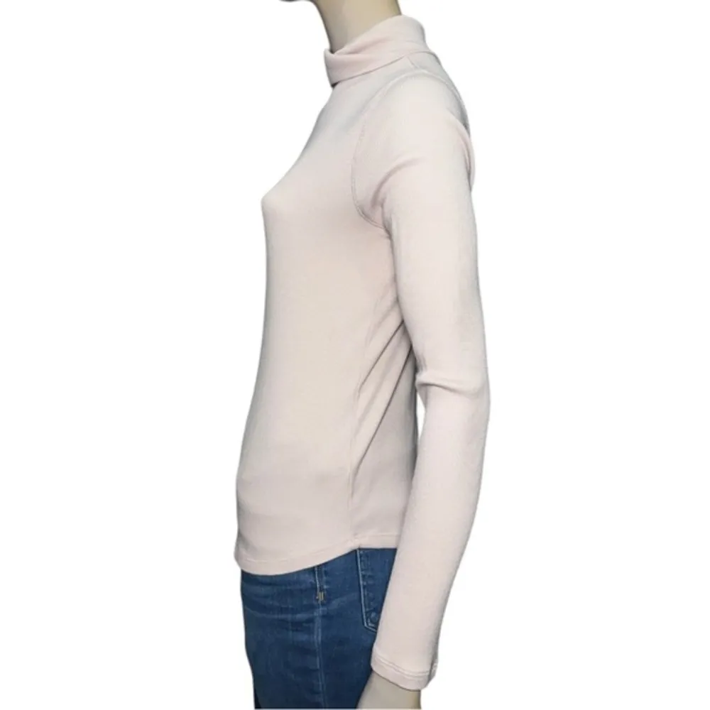 Magaschoni Women’s Size M Pale Pink Ribbed Long Sleeve Turtleneck Shirt Top - Image 3