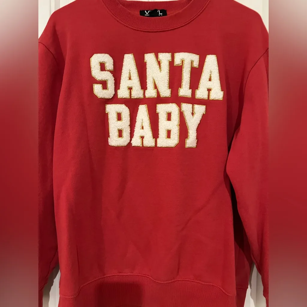 Women’s Red “Santa Baby” Vinyl Patch Sweatshirt – Size Medium - Image 5