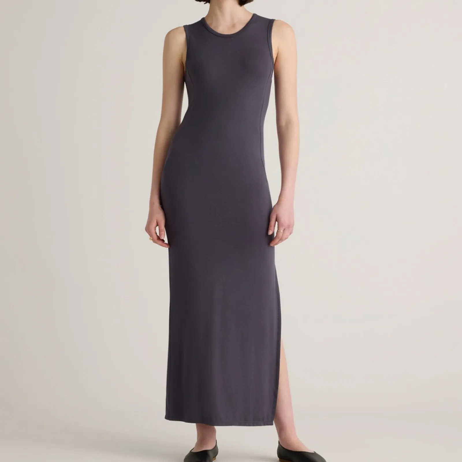 Quince Grey Sleeveless Midi Dress Womens M Bodycon Quiet Luxury Minimalist - Image 13