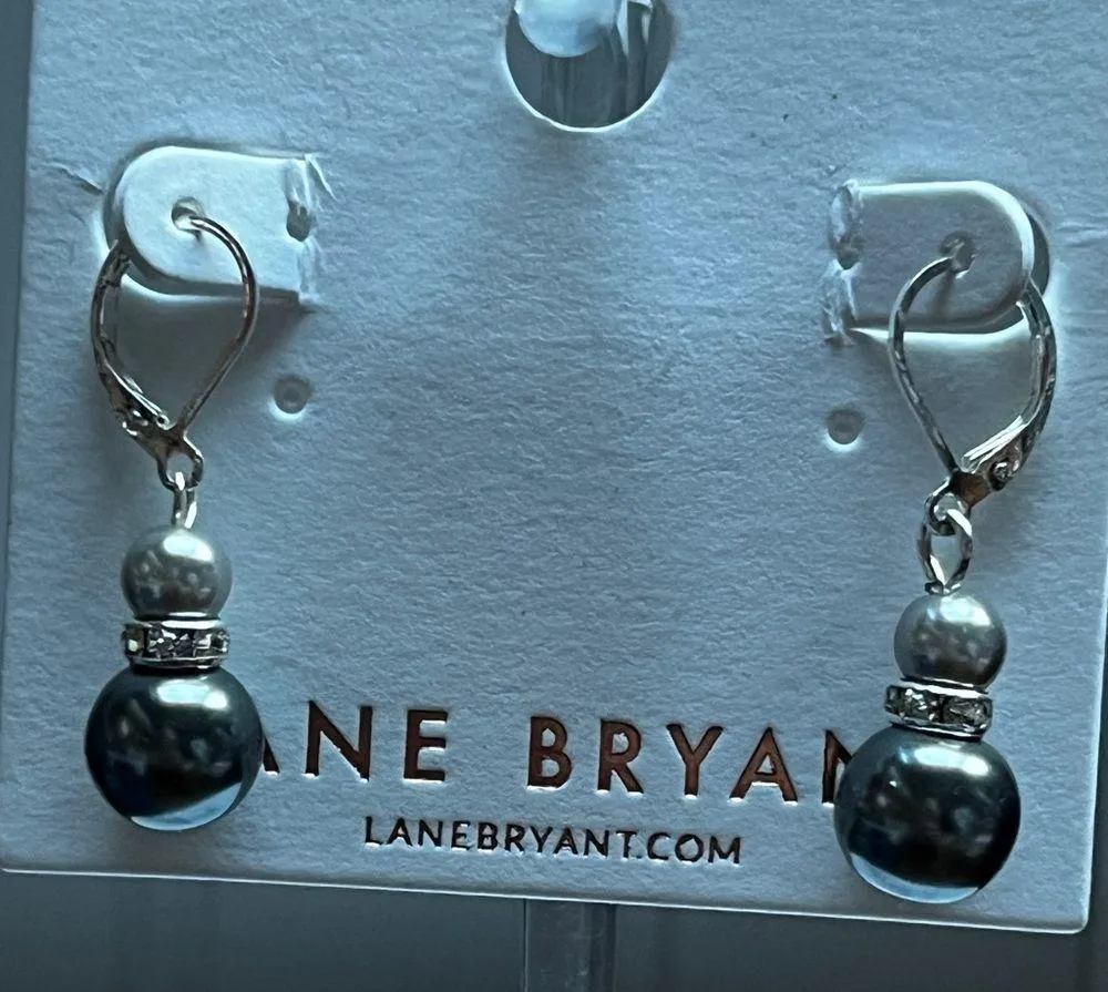 Lane Bryant Faux Pearl With Crystal Gemstones Dangle Earrings - Image 4