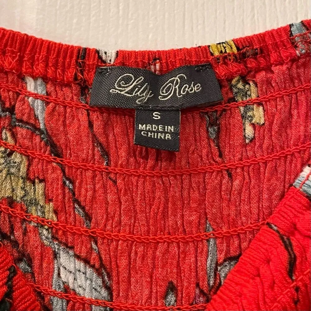 3/$30 || Lily Rose Red Floral Smocked Off Shoulder Romper - Size S - Image 2