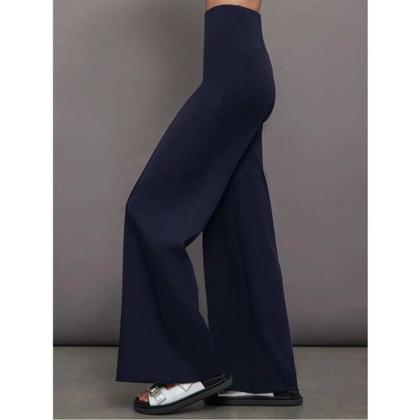 NWT Carbon38 Navy High Waisted Scuba Pant Wide Leg Front Seam Pull On Size XL Blue - Image 4