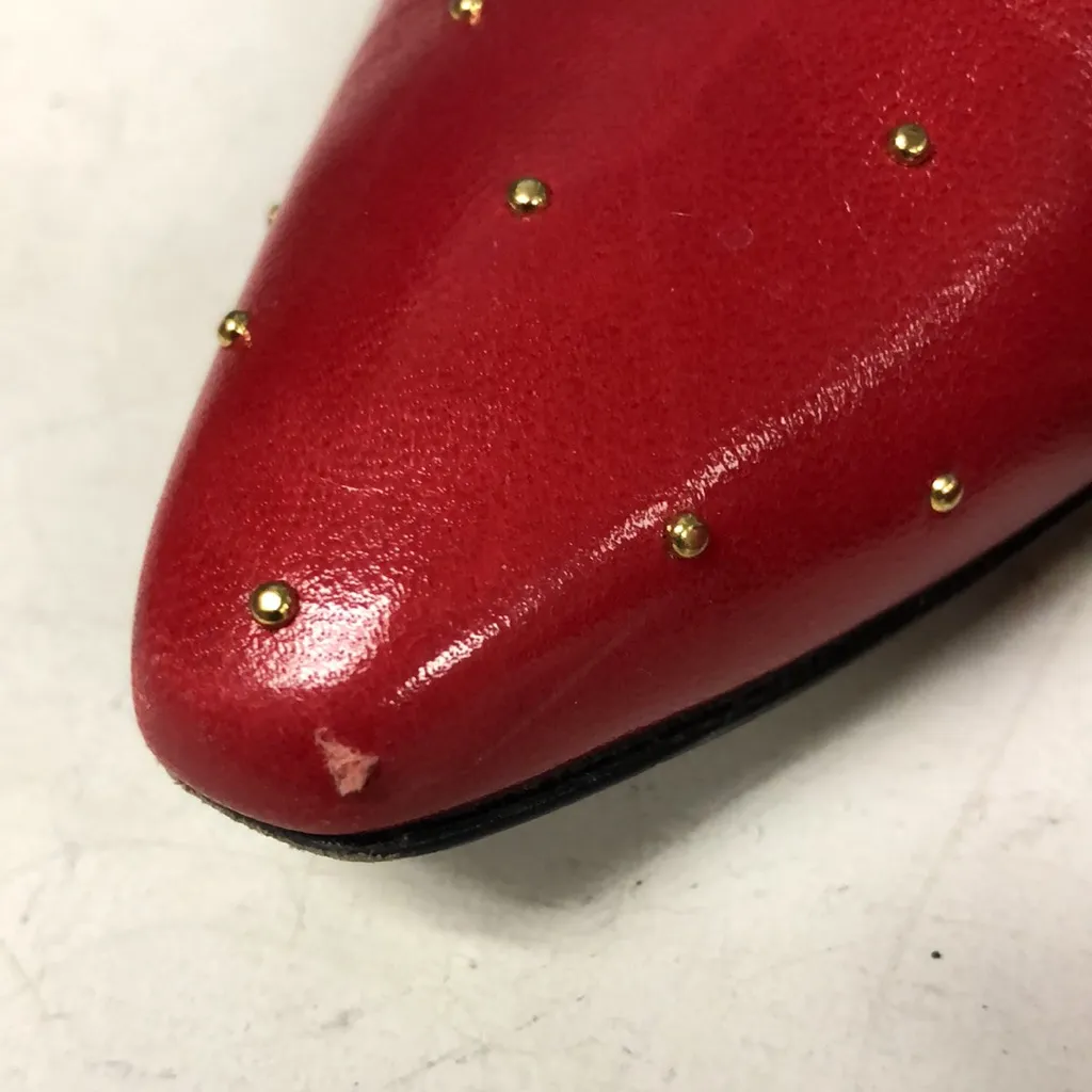 Vtg Stuart‎ Weitzman gold Studded Class red kid leather pumps heels women’s sz 8 - Image 6