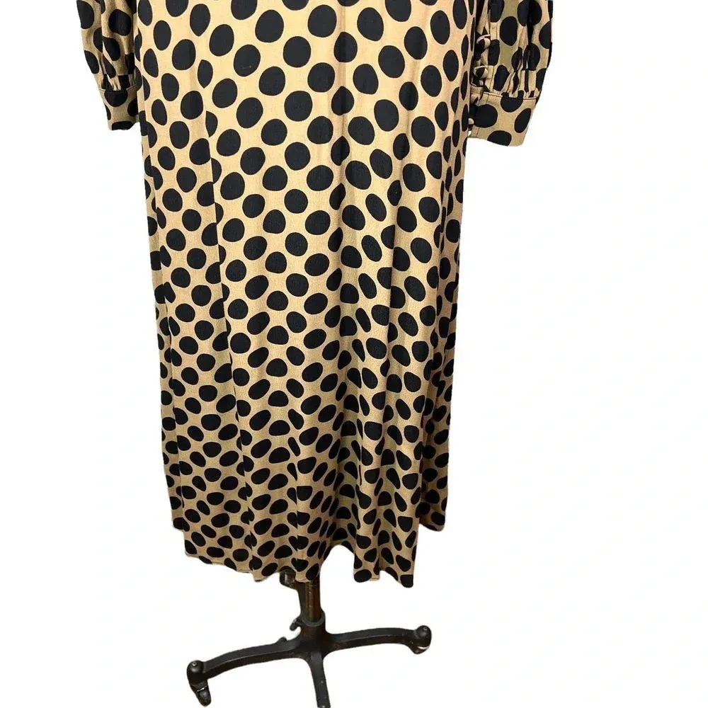 Rachel‎ Pally Polka Dot Puff Sleeve Midi Dress Tan Black Size Medium - Image 4