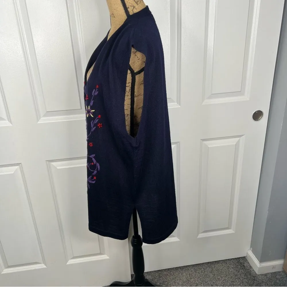 Sz OS Elvi Vintage Black Purple Floral Embroidered Sweater Vest Black - Image 3